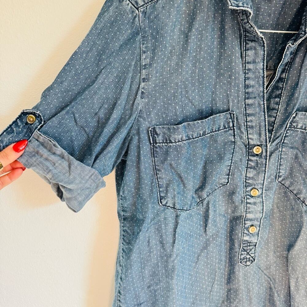 ANTHROPOLOGIE CLOTH STONE Blue Denim Polka Dot Popover $98 Blouse Shirt Top M - Picture 7 of 14